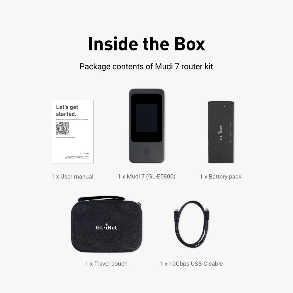 Mudi 7 (GL-E5800) 5G NR Tri-band Wi-Fi 7 Travel Router