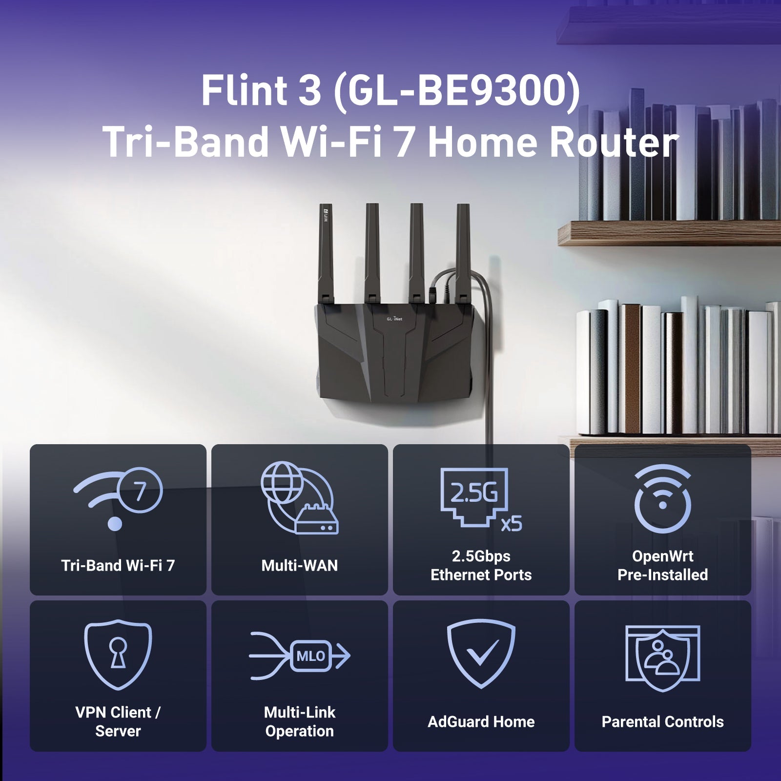 新品・未開封GL.iNet Flint 3 BE9300 Wi-Fi 7ルーター Flint 3 (GL-BE9300) | Tri-band Wi-Fi 7 Home Router — GL.iNet