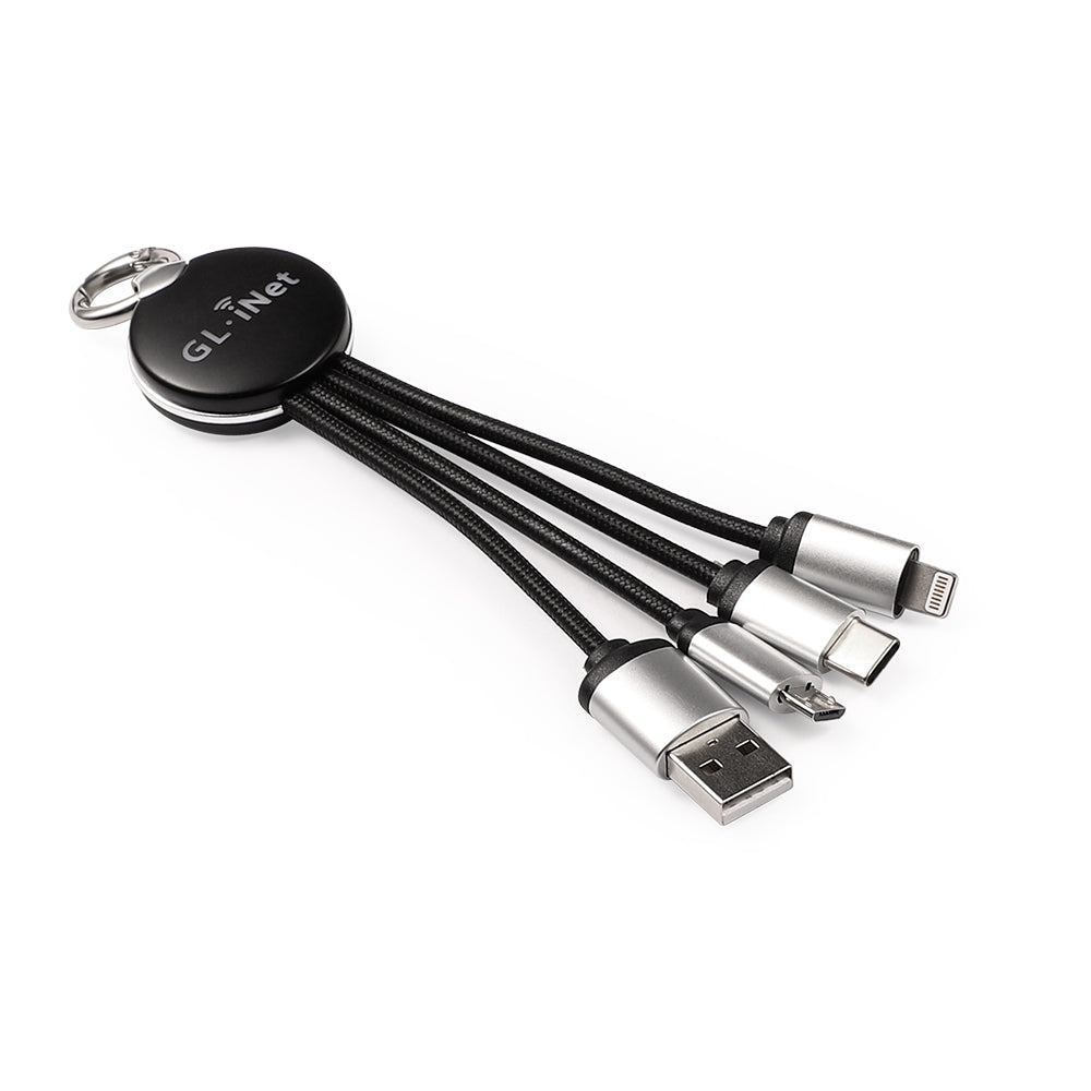 GL.iNet USB Power Cable All in One Charge Cable | Black | Nylon Braided