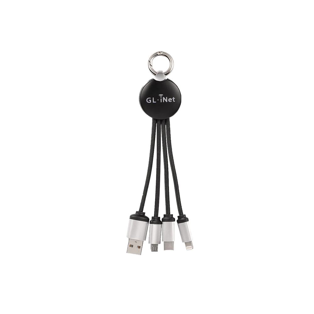 GL.iNet USB Power Cable All in One Charge Cable | Black | Nylon Braided